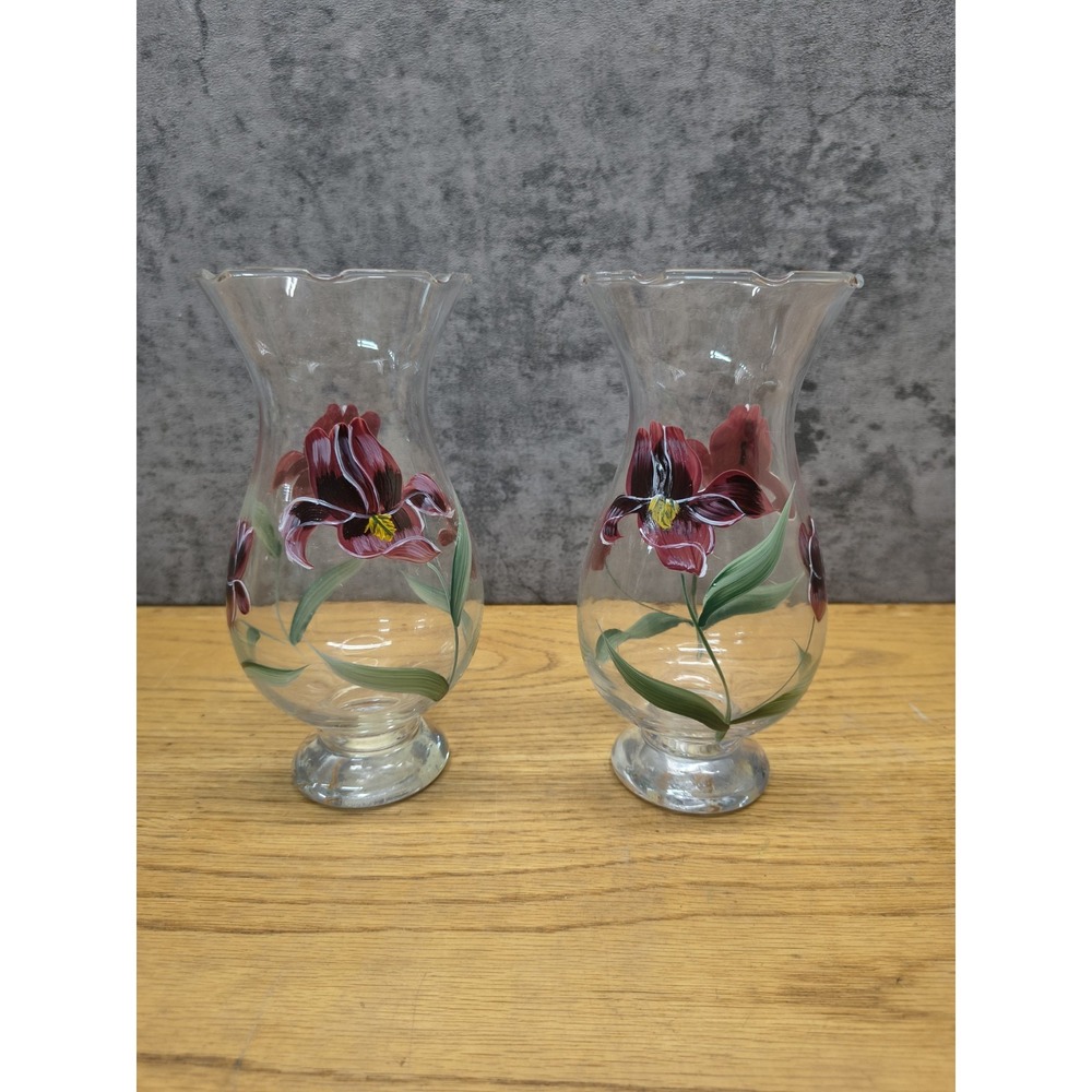 Set Of 2 Gibson Lianna Handpainted Floral Glass Vase